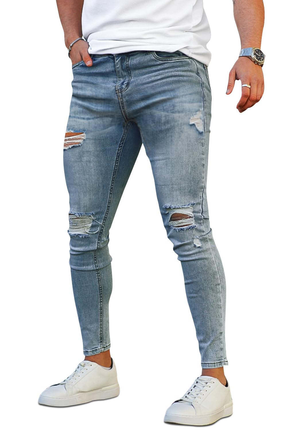GINGTTO Men's Skinny Stretch Jeans Slim Fit (32, Black)