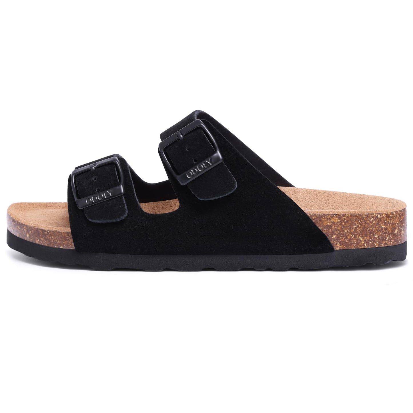 ODOLY Women's Cork Footbed Slide Sandal, Arch Support Summer Outdoor Sandals with Adjustable Buckle, Black US Women Size 10, EU Women Size 41