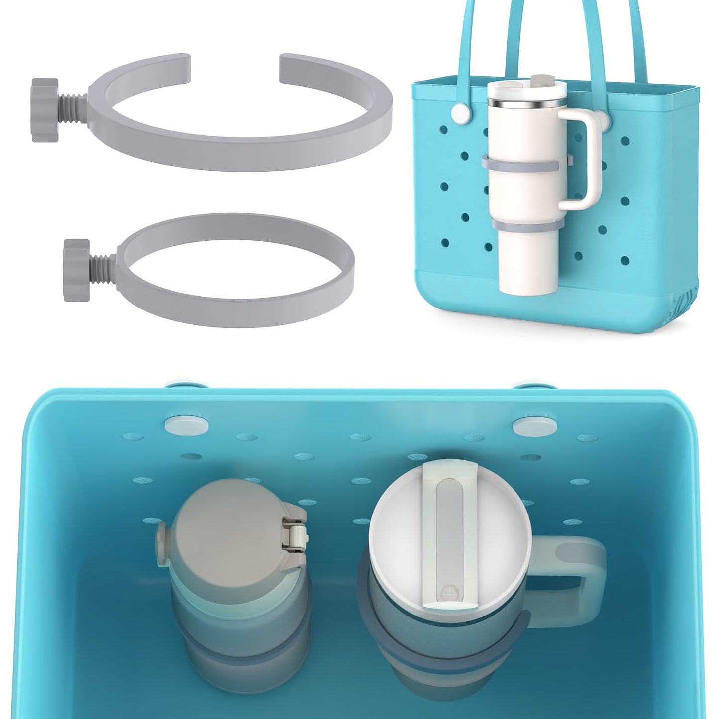 OUTXE 2 Pack Cup Holder for Bogg Bag, Fits 16-40oz Stanley, Insert Drink Holder Attachment Compatible with All Bogg Bags & Simply Southern Beach Tote Bag (40oz-Cream)