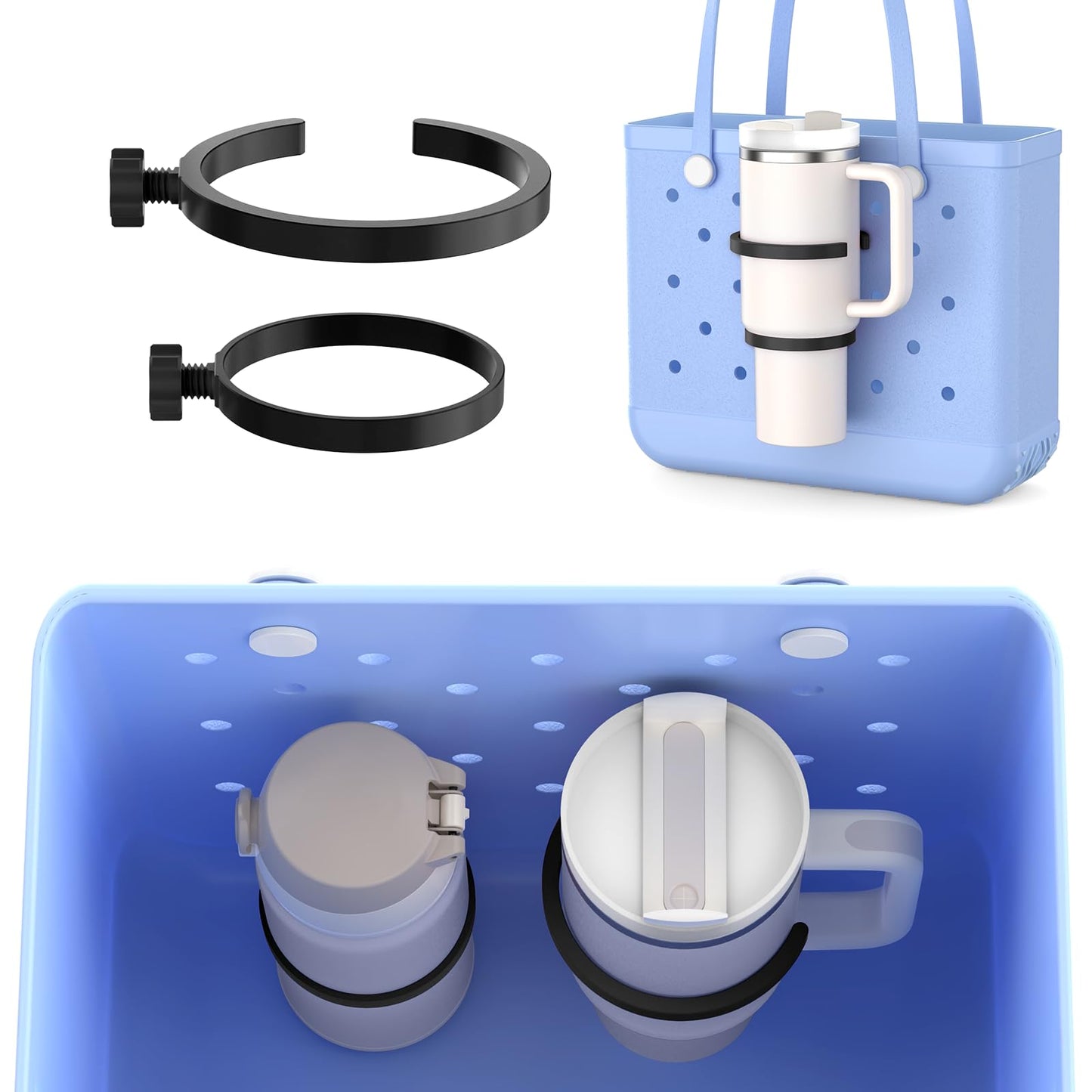 OUTXE 2 Pack Cup Holder for Bogg Bag, Fits 16-40oz Stanley, Insert Drink Holder Attachment Compatible with All Bogg Bags & Simply Southern Beach Tote Bag (40oz-Cream)