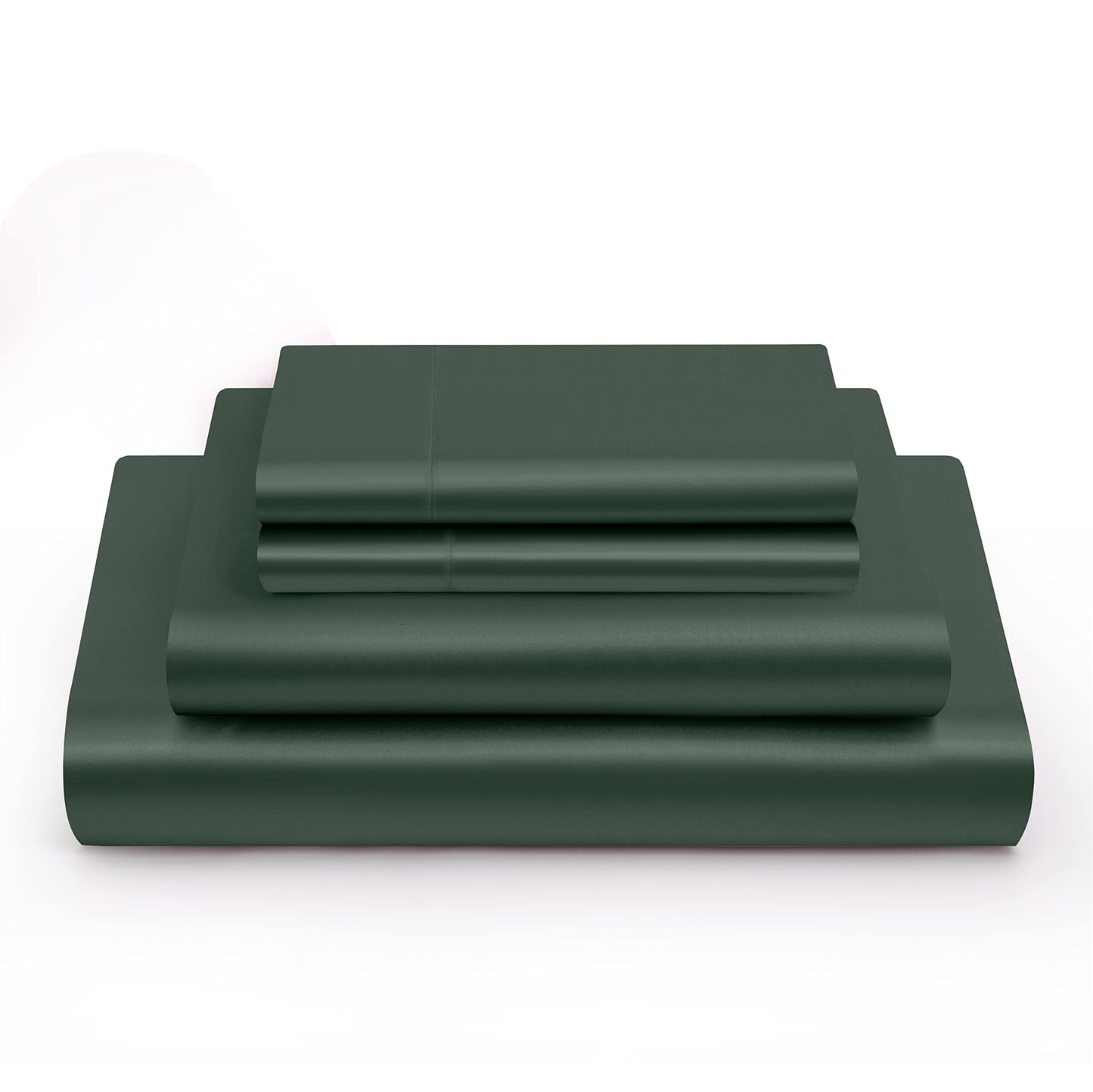 Vonty Satin Sheets Twin Silky Soft Satin Bed Sheets Forest Green Sheet Set, 1 Deep Pocket Fitted Sheet + 1 Flat Sheet + 1 Pillowcase
