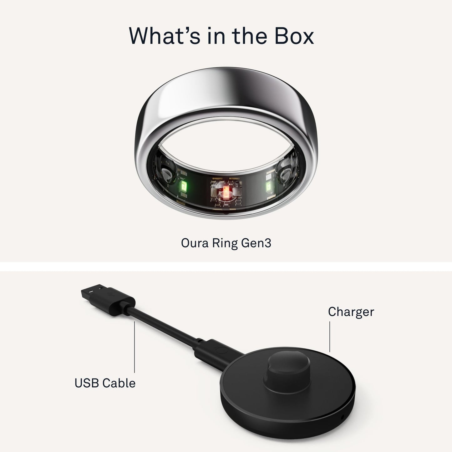 OURA SILVER RING GEN3 HORIZON HEART RATE- FITNESS TRACKER- 5-7 DAY BATTERY LIFE
