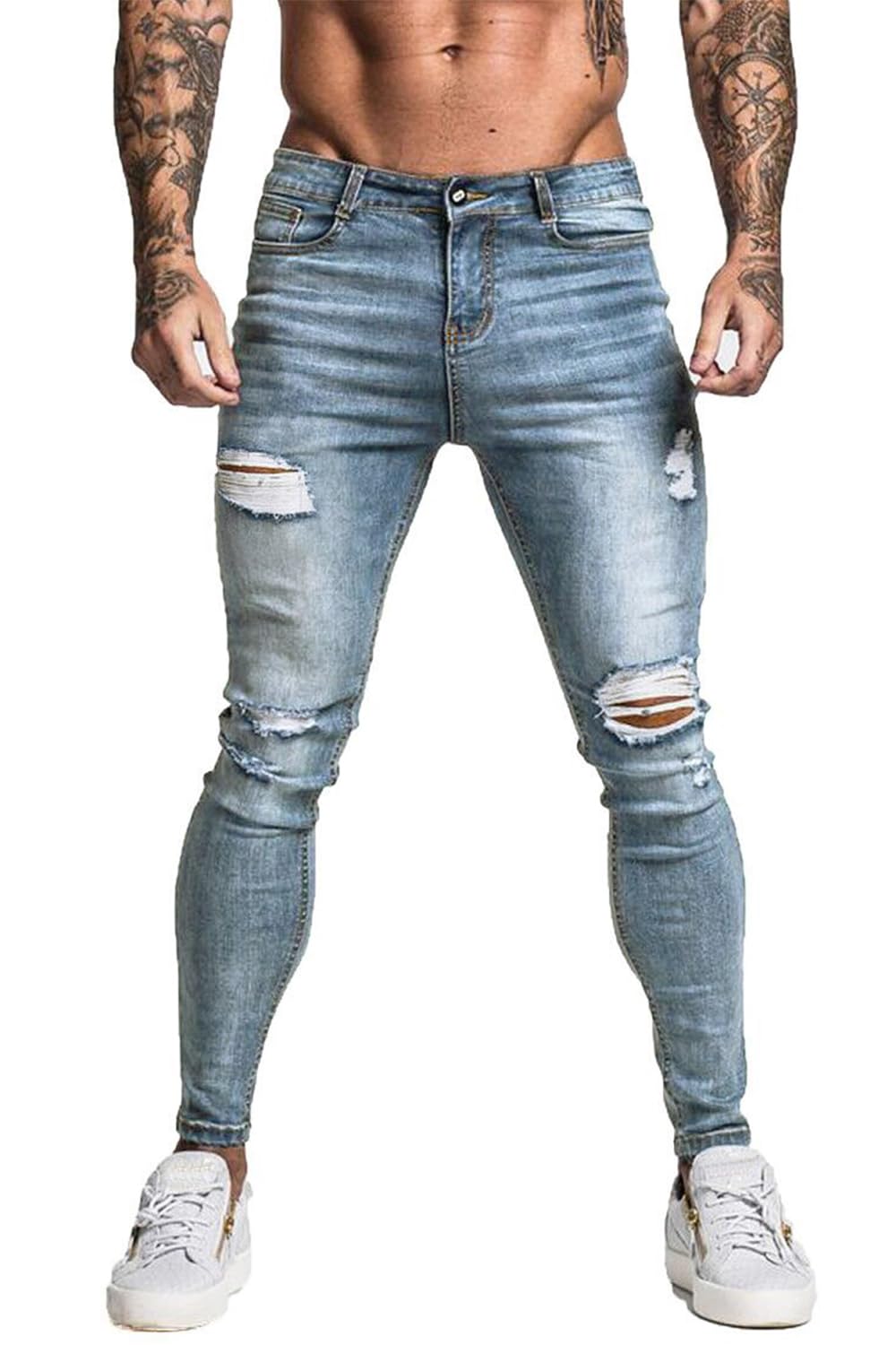 GINGTTO Men's Skinny Stretch Jeans Slim Fit (32, Black)