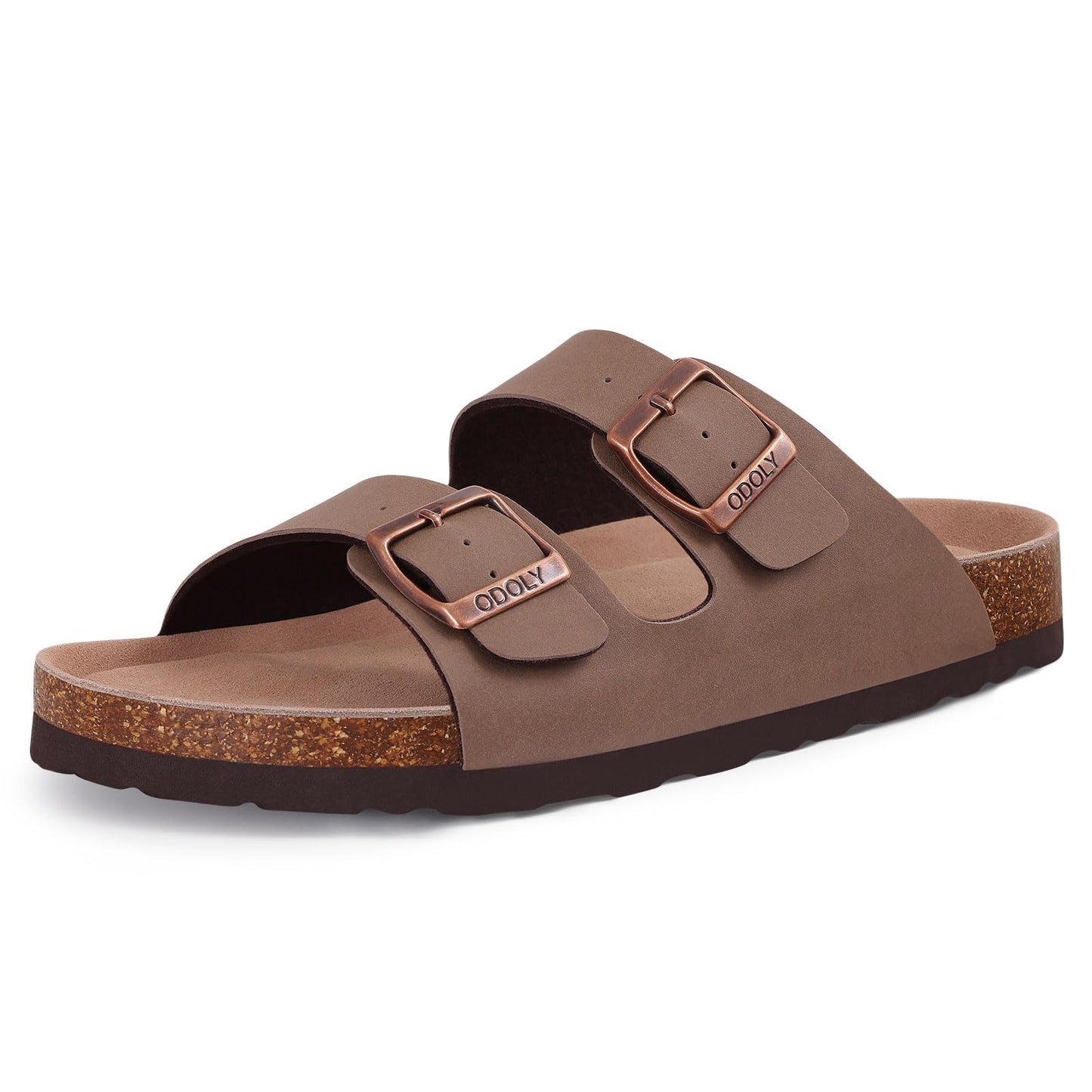 ODOLY Women's Cork Footbed Slide Sandal, Arch Support Summer Outdoor Sandals with Adjustable Buckle, Black US Women Size 10, EU Women Size 41