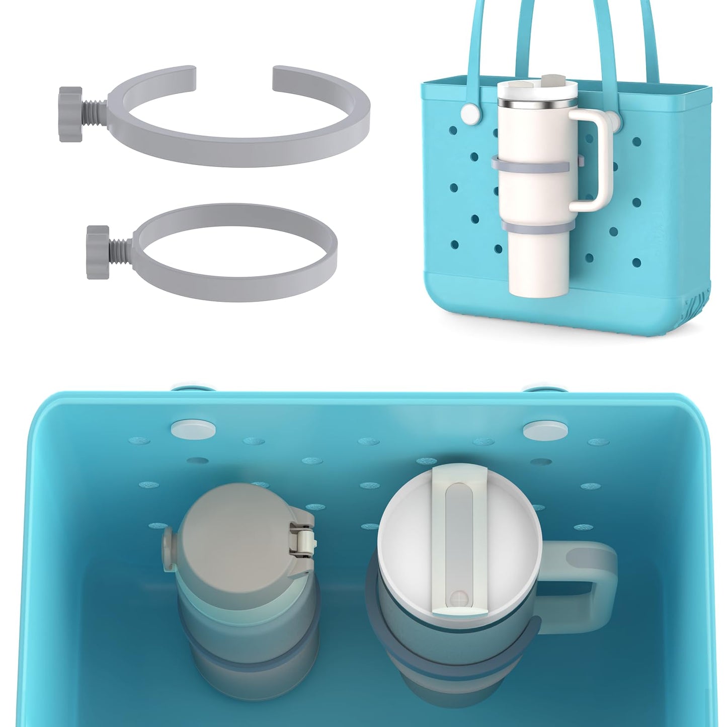 OUTXE 2 Pack Cup Holder for Bogg Bag, Fits 16-40oz Stanley, Insert Drink Holder Attachment Compatible with All Bogg Bags & Simply Southern Beach Tote Bag (40oz-Cream)