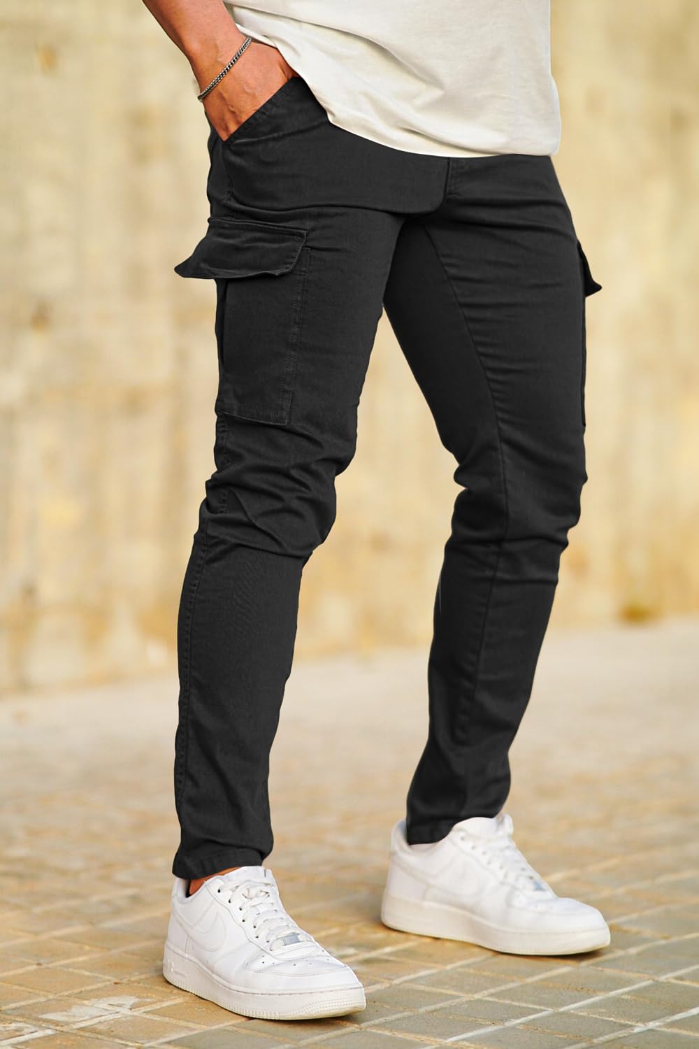 GINGTTO Men's Skinny Stretch Jeans Slim Fit (32, Black)