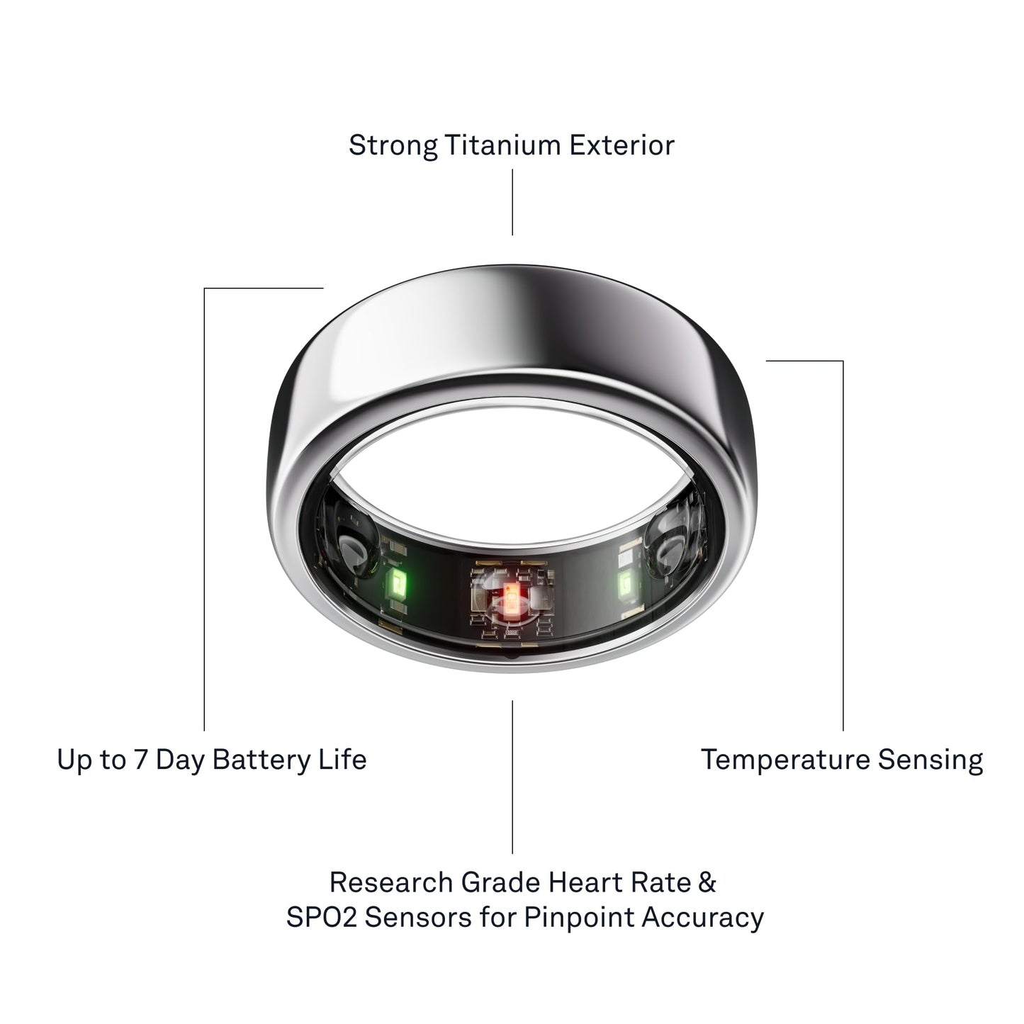 OURA SILVER RING GEN3 HORIZON HEART RATE- FITNESS TRACKER- 5-7 DAY BATTERY LIFE