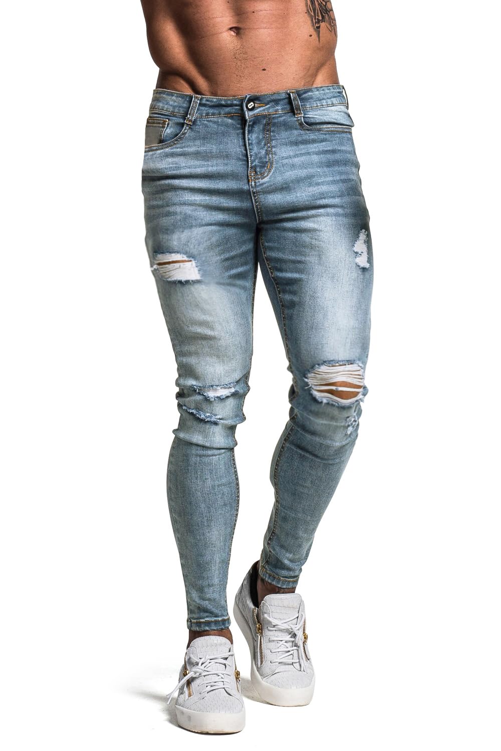 GINGTTO Men's Skinny Stretch Jeans Slim Fit (32, Black)