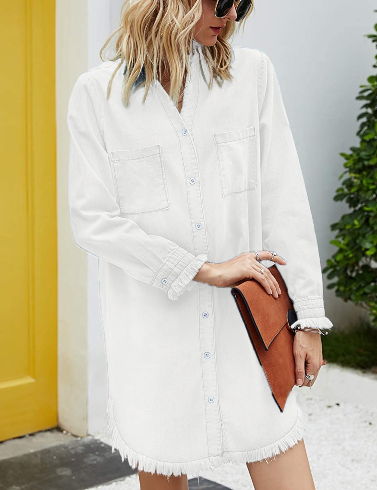Zilcremo Women Denim Shirt Dresses Long Sleeve Shirt Dresses