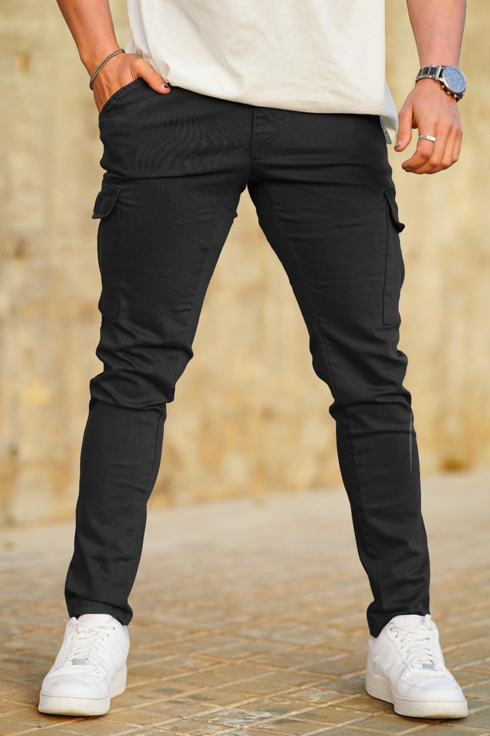 GINGTTO Men's Skinny Stretch Jeans Slim Fit (32, Black)