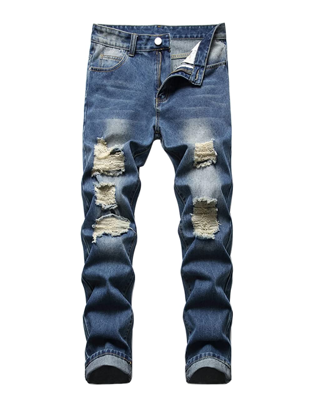 HUNGSON Men's Slim Fit Stretch Jeans Ripped Skinny Jeans for Men, Distressed Straight Leg Fashion Comfort Flex Waist Pants