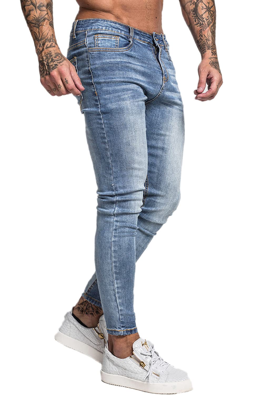 GINGTTO Men's Skinny Stretch Jeans Slim Fit (32, Black)
