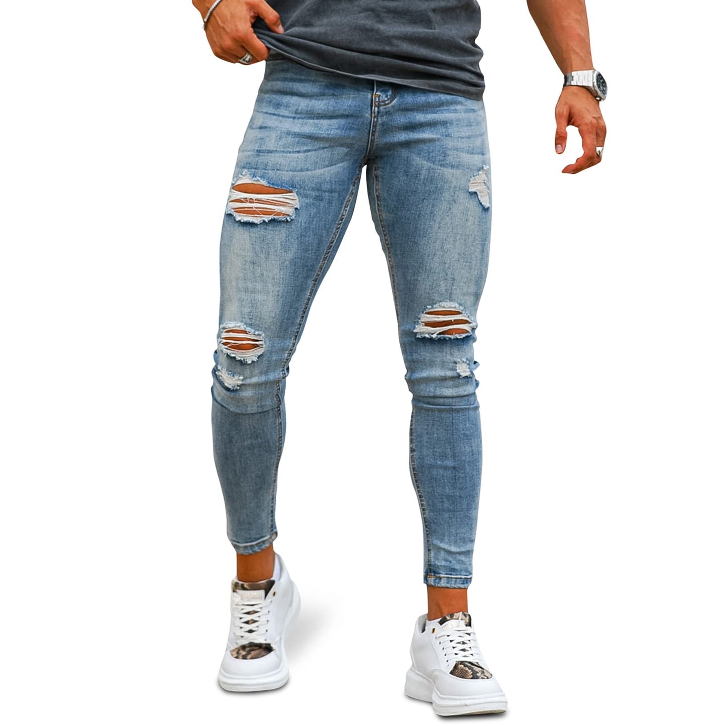 GINGTTO Men's Skinny Stretch Jeans Slim Fit (32, Black)