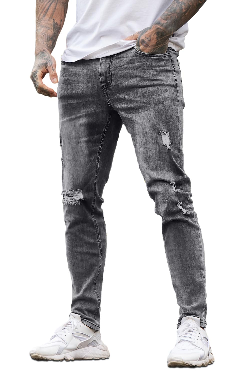 GINGTTO Men's Skinny Stretch Jeans Slim Fit (32, Black)