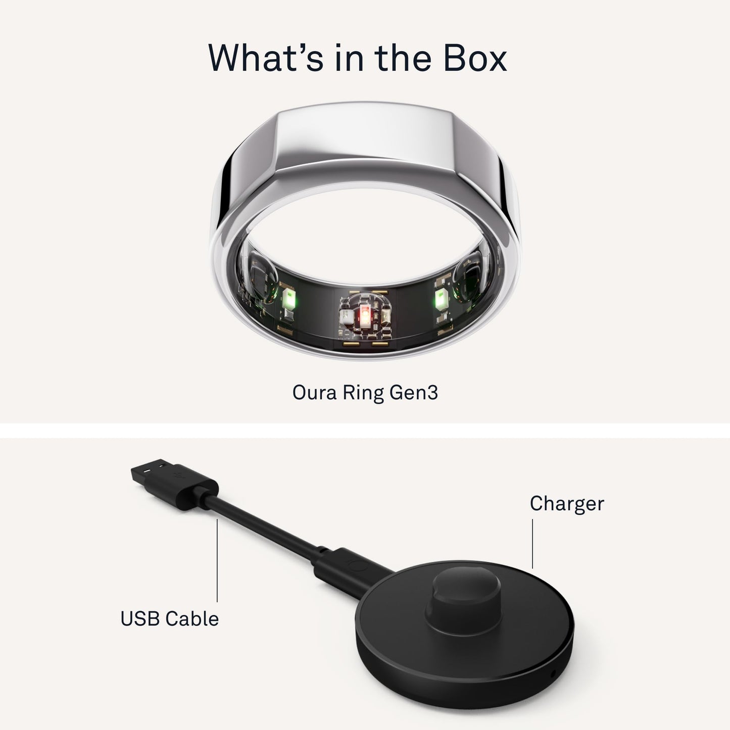 OURA SILVER RING GEN3 HORIZON HEART RATE- FITNESS TRACKER- 5-7 DAY BATTERY LIFE