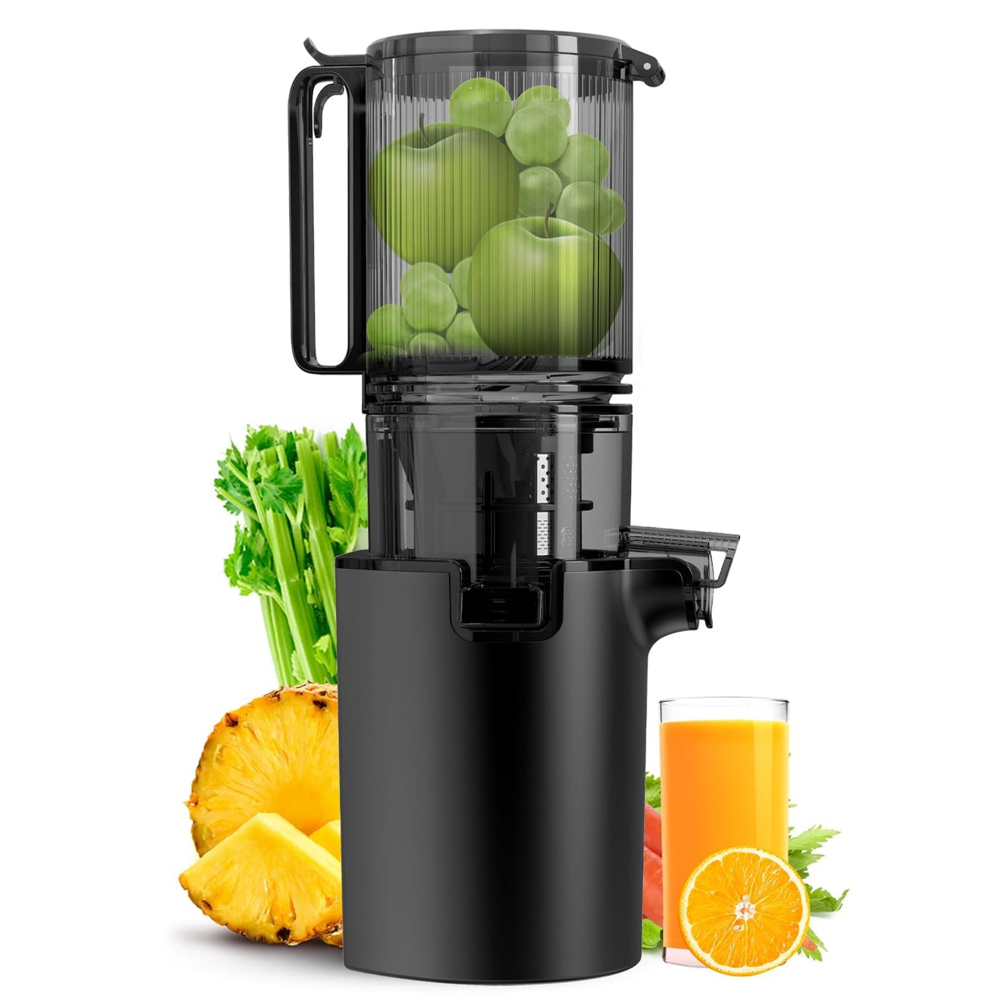 Cold Press Juicer, 5.8" Wide Feed Chute Juice Extractor Machine with 400W, High Juice Yield, Slow Masticating Juicer for Whole Vegetables & Fruits, Premium Silver