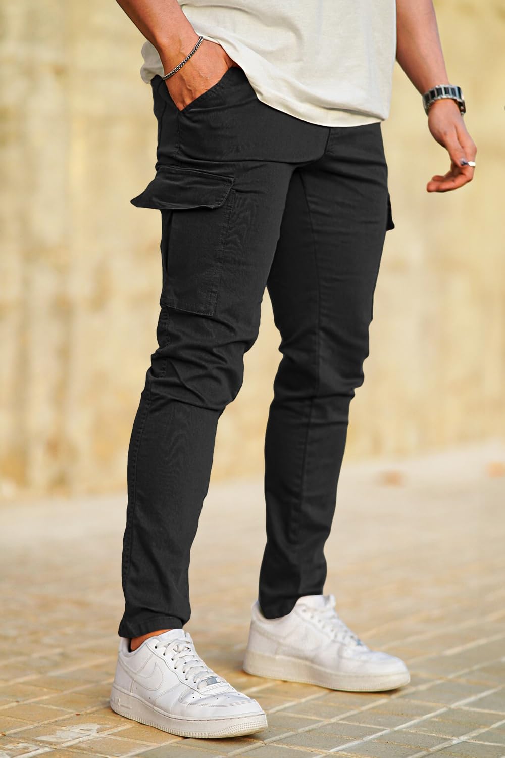 GINGTTO Men's Skinny Stretch Jeans Slim Fit (32, Black)