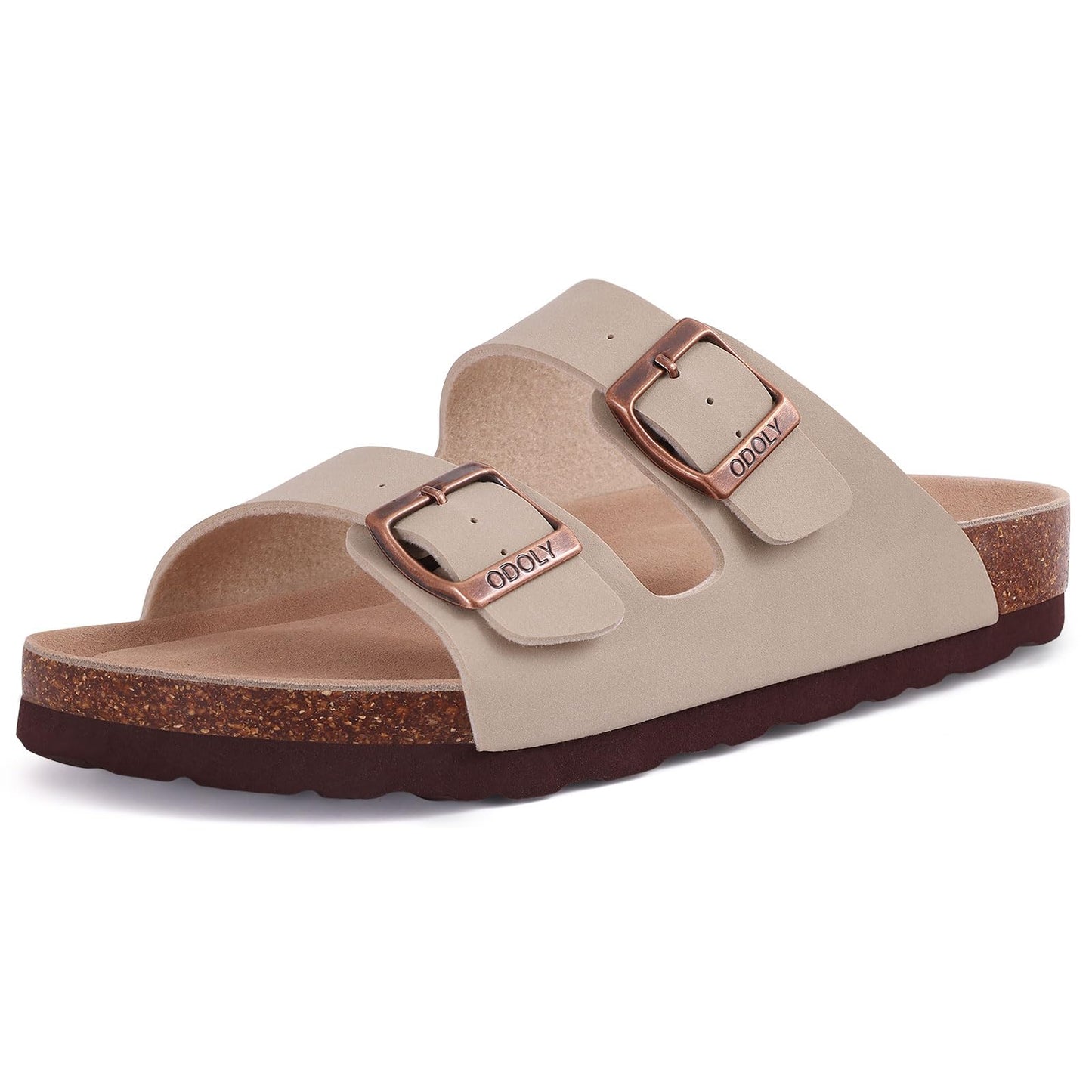 ODOLY Women's Cork Footbed Slide Sandal, Arch Support Summer Outdoor Sandals with Adjustable Buckle, Black US Women Size 10, EU Women Size 41