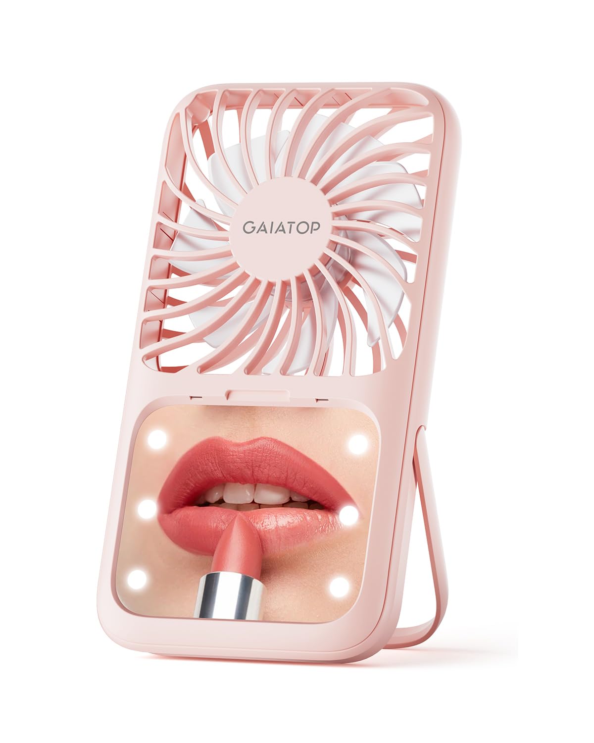 Gaiatop Handheld Mini Fan, 3 Speed Portable Lash Fan Makeup Mirror with LED Light, 2000mAh USB Rechargeable Personal Desk Fan with Stand, Small Hand Fan for Outdoor Travel Gifts for Women Girls Black