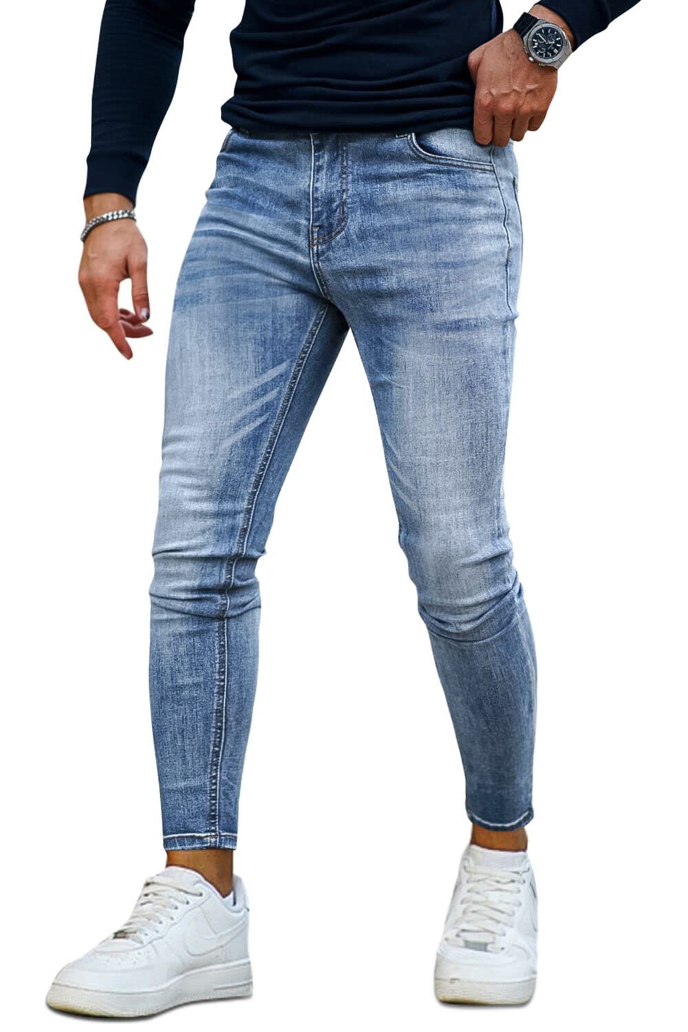 GINGTTO Men's Skinny Stretch Jeans Slim Fit (32, Black)