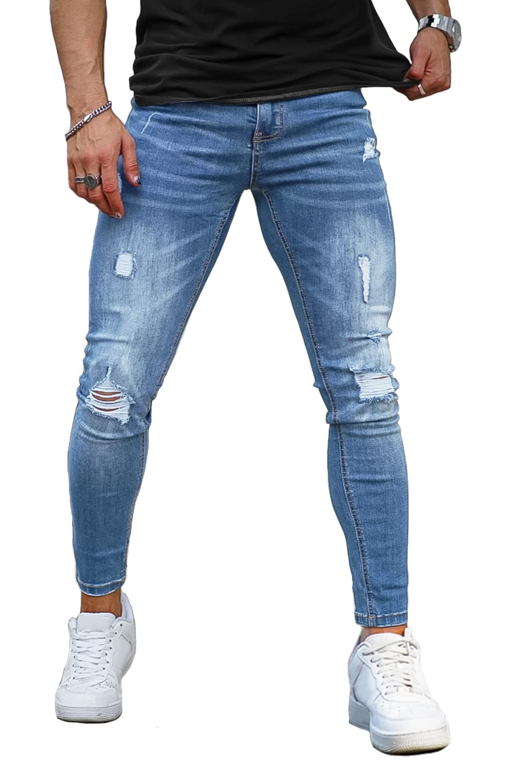 GINGTTO Men's Skinny Stretch Jeans Slim Fit (32, Black)