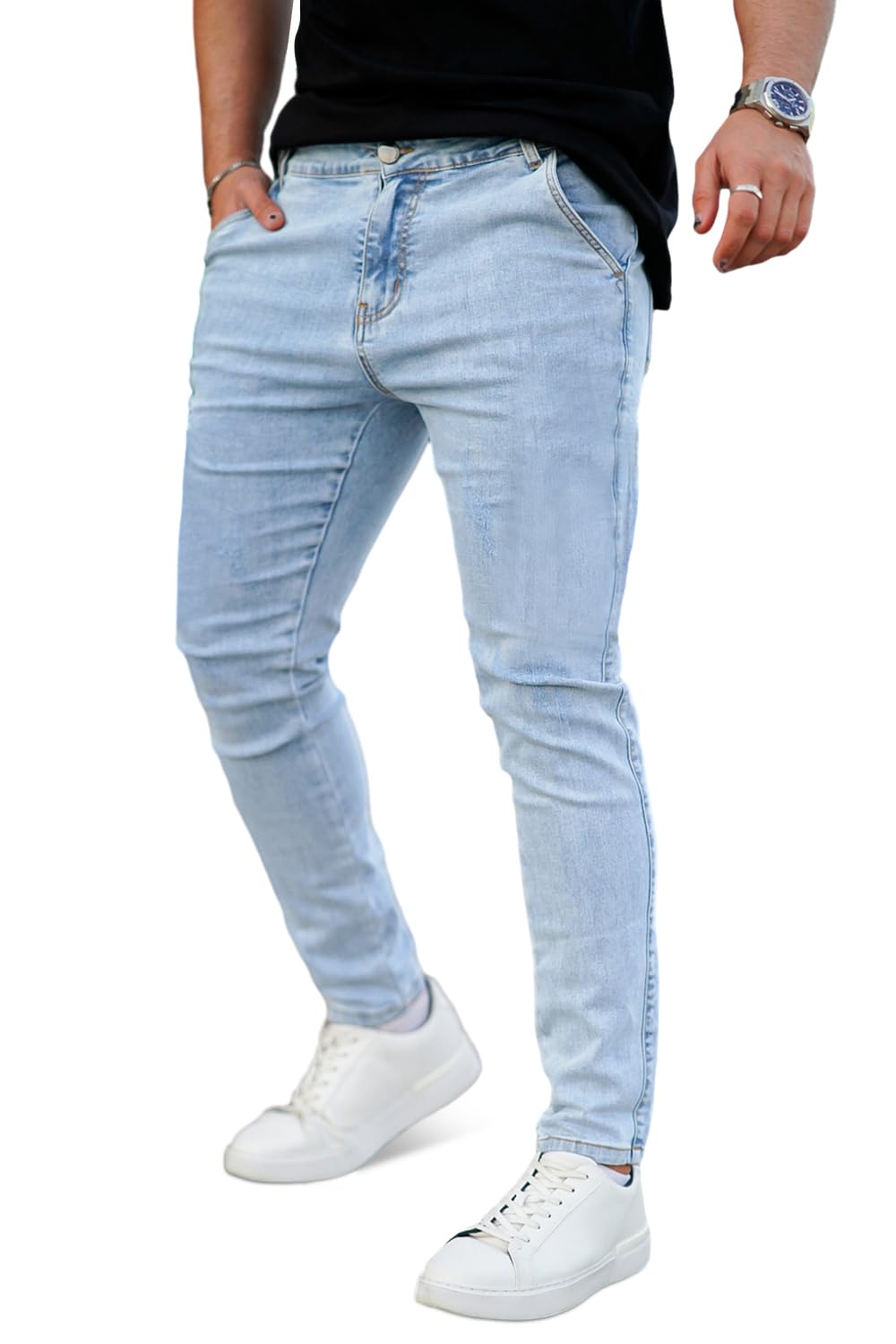 GINGTTO Men's Skinny Stretch Jeans Slim Fit (32, Black)
