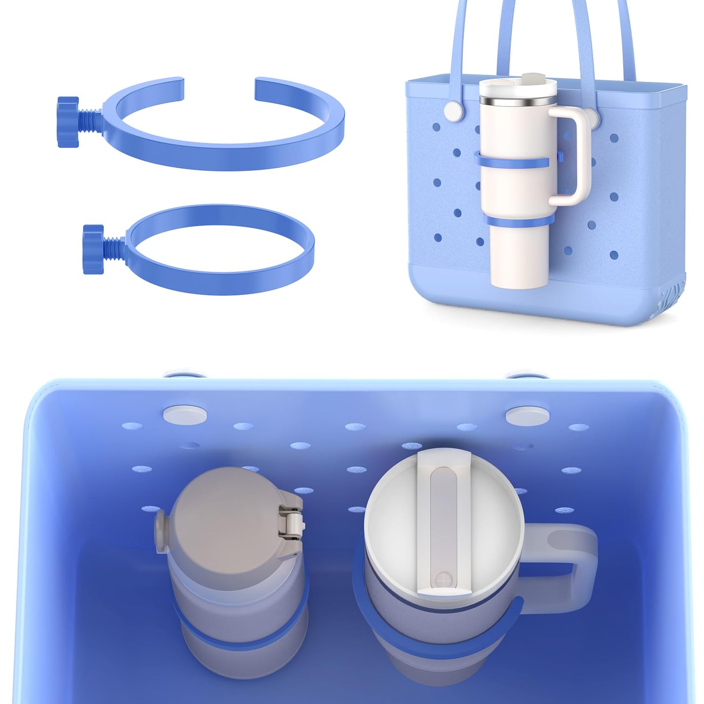 OUTXE 2 Pack Cup Holder for Bogg Bag, Fits 16-40oz Stanley, Insert Drink Holder Attachment Compatible with All Bogg Bags & Simply Southern Beach Tote Bag (40oz-Cream)