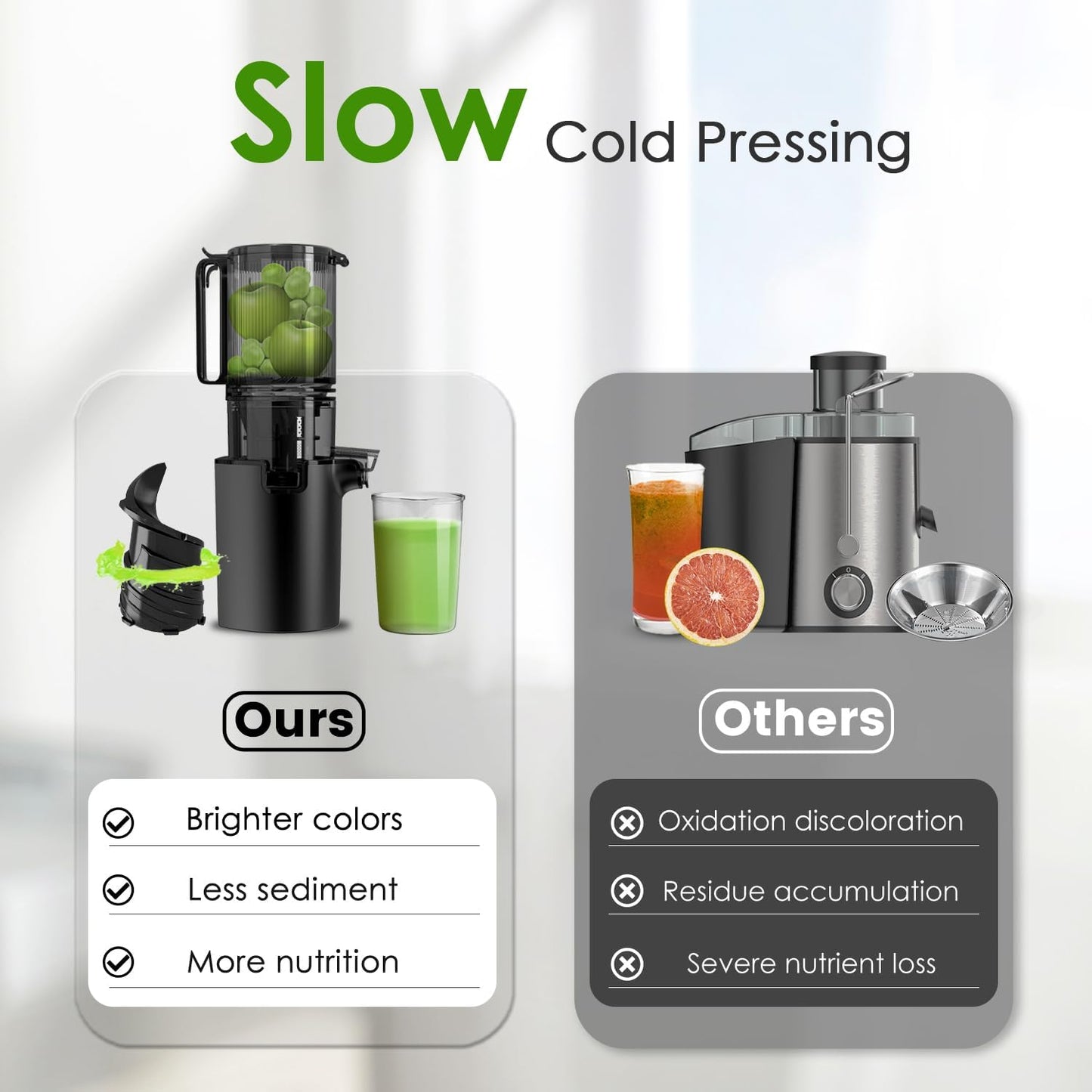Cold Press Juicer, 5.8" Wide Feed Chute Juice Extractor Machine with 400W, High Juice Yield, Slow Masticating Juicer for Whole Vegetables & Fruits, Premium Silver