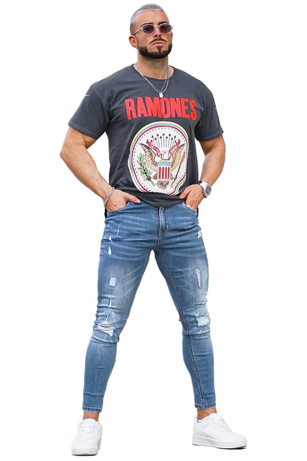 GINGTTO Men's Skinny Stretch Jeans Slim Fit (32, Black)