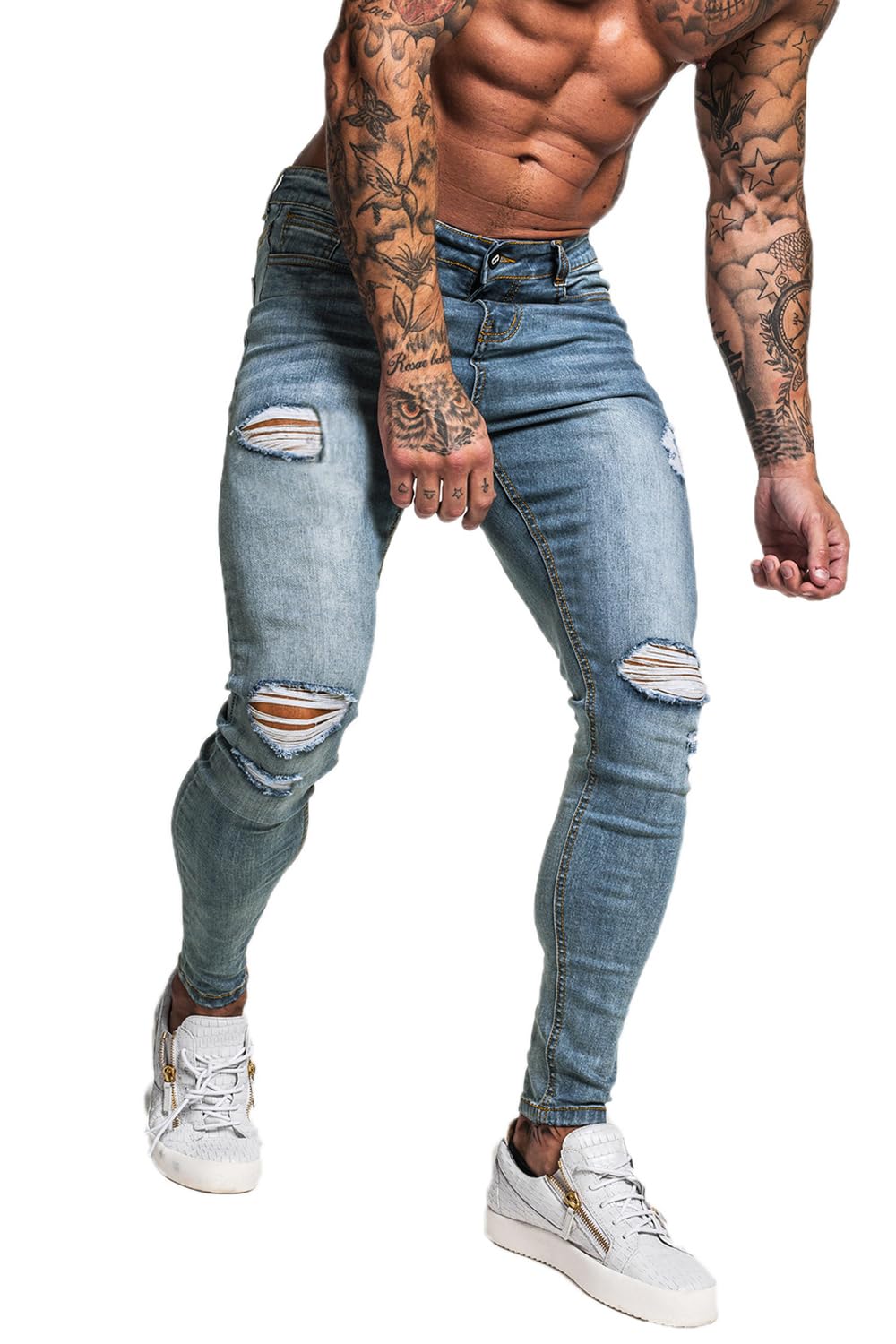 GINGTTO Men's Skinny Stretch Jeans Slim Fit (32, Black)