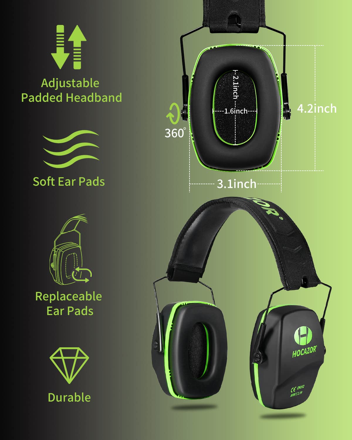 Hocazor Shooting Ear Protection NRR 26dB Suit for Shooters Hunting Range Racing Concert Sports Events Airports - Black&Purple HO1006