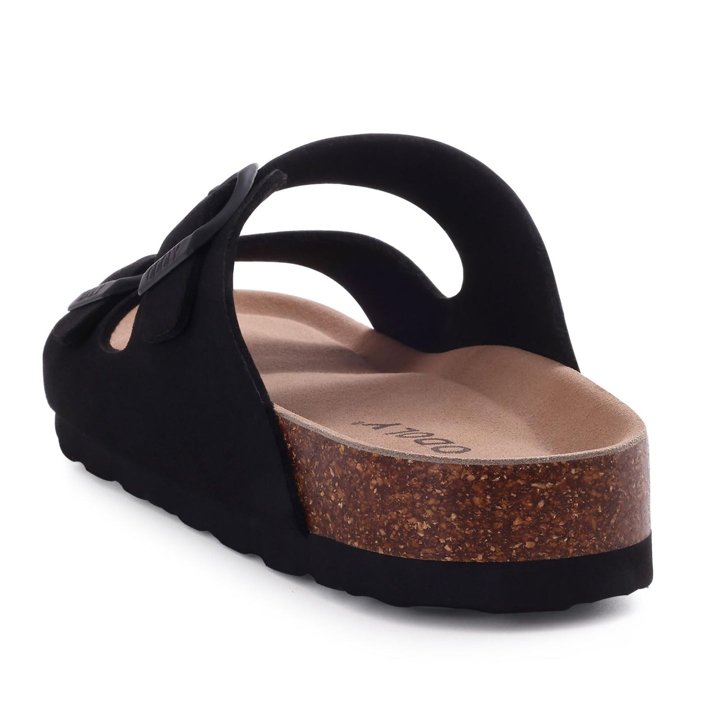 ODOLY Women's Cork Footbed Slide Sandal, Arch Support Summer Outdoor Sandals with Adjustable Buckle, Black US Women Size 10, EU Women Size 41