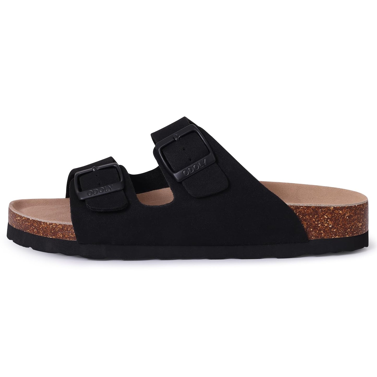 ODOLY Women's Cork Footbed Slide Sandal, Arch Support Summer Outdoor Sandals with Adjustable Buckle, Black US Women Size 10, EU Women Size 41