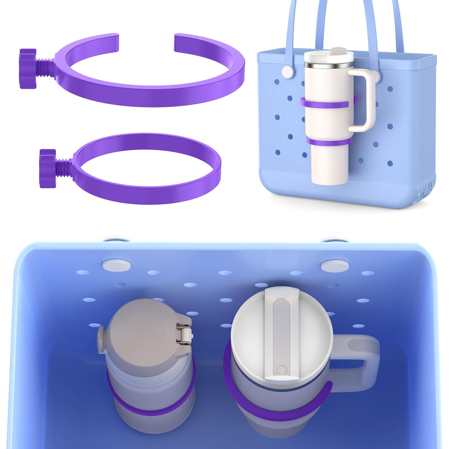 OUTXE 2 Pack Cup Holder for Bogg Bag, Fits 16-40oz Stanley, Insert Drink Holder Attachment Compatible with All Bogg Bags & Simply Southern Beach Tote Bag (40oz-Cream)