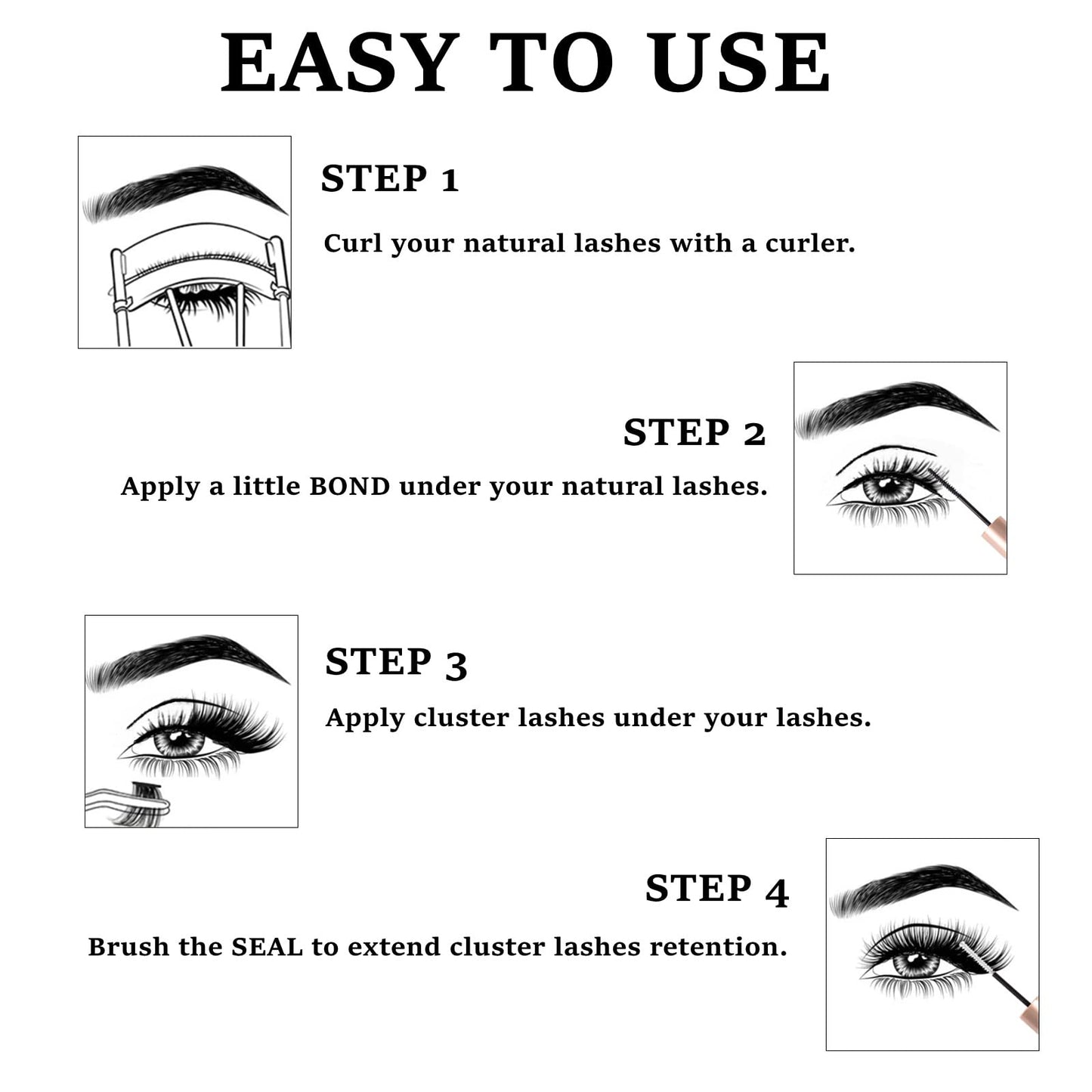 Lash Extension Kit 72 Cluster Individual Lashes Natural with Lash Bond and Seal Super Hold Eyelash Tweezers Lash Glue Remover Easy to Remove Lash Clusters Kit DIY at Home 10-16mm C/D Curl - OP01