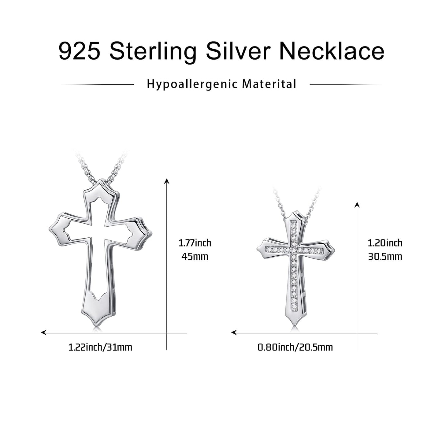 2PC Cross 925 Sterling Silver 2PC Cross Matching Pendant Necklace