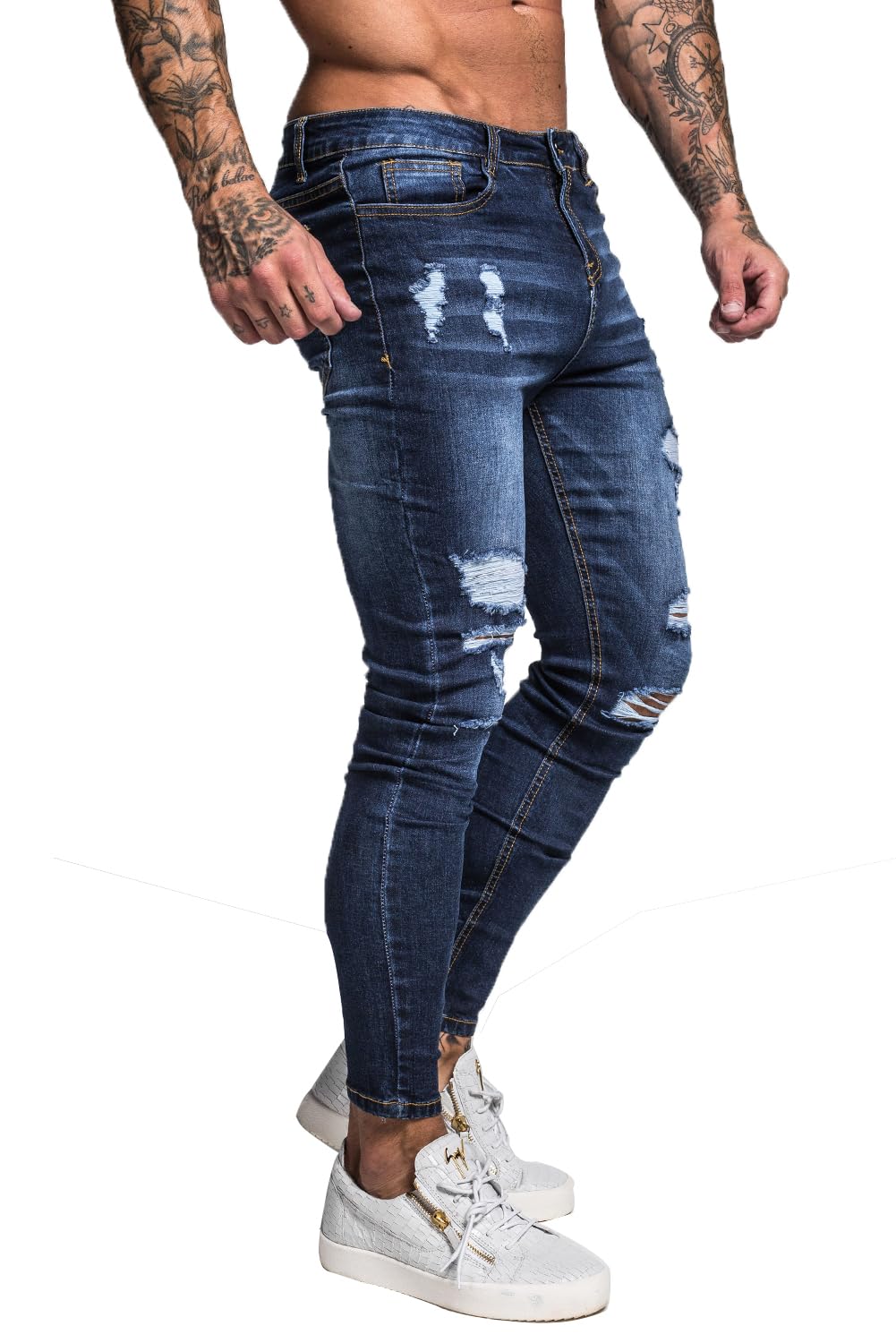 GINGTTO Men's Skinny Stretch Jeans Slim Fit (32, Black)