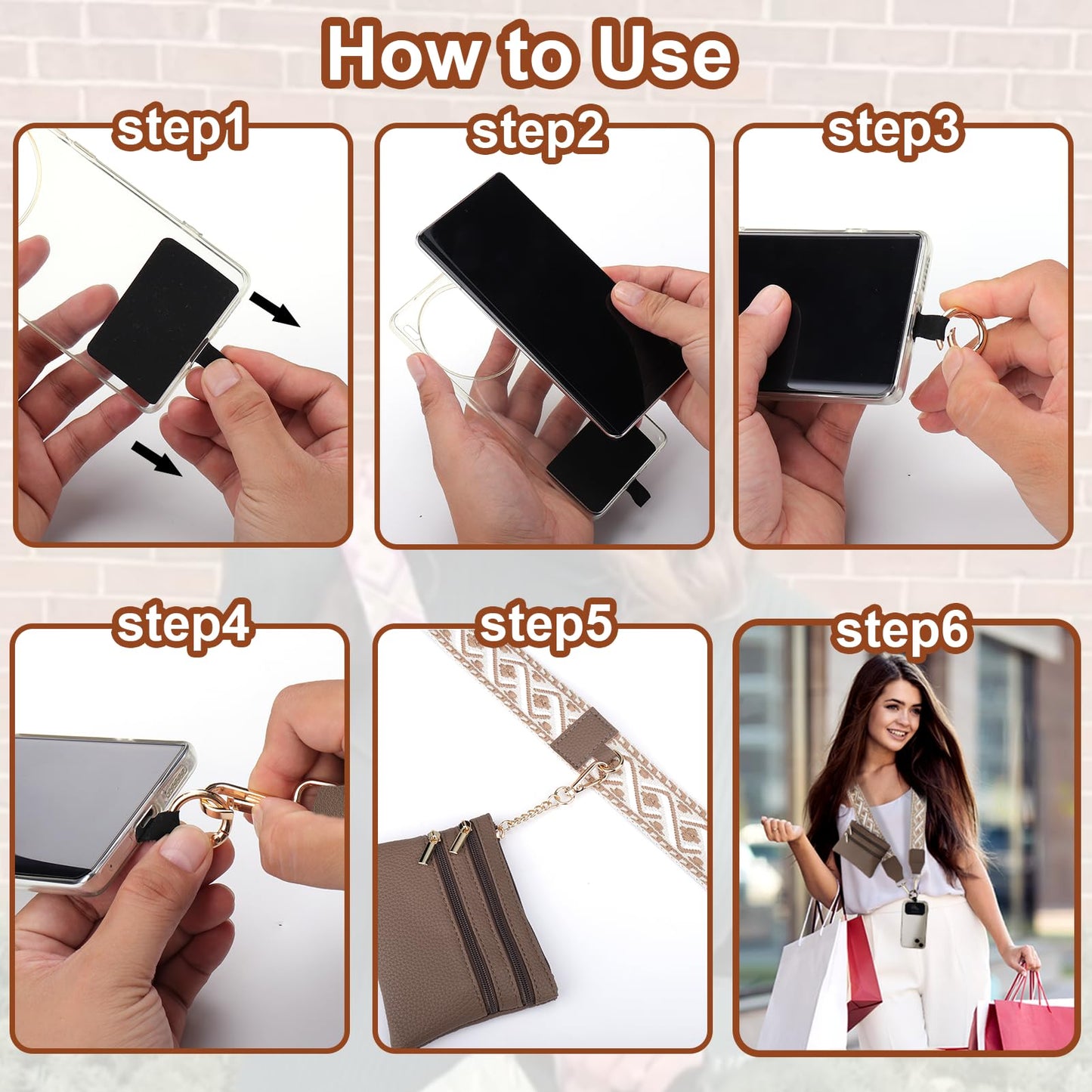 XANGNIER Clip and Go Strap for Phone with Wallet Crossbody,Phone Strap with Zippered Wallet, Adjustable Anti Theft Cellphone Lanyard for Women, Cellphone Chain Accessories,Leopard
