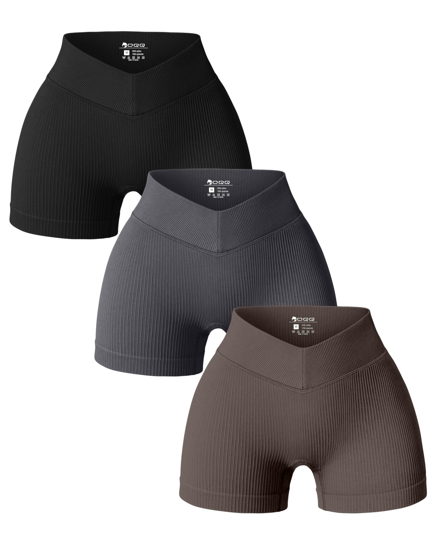 OQQ WOMENS YOGA V SHAPED RIBBED SHORTS 3 PACK