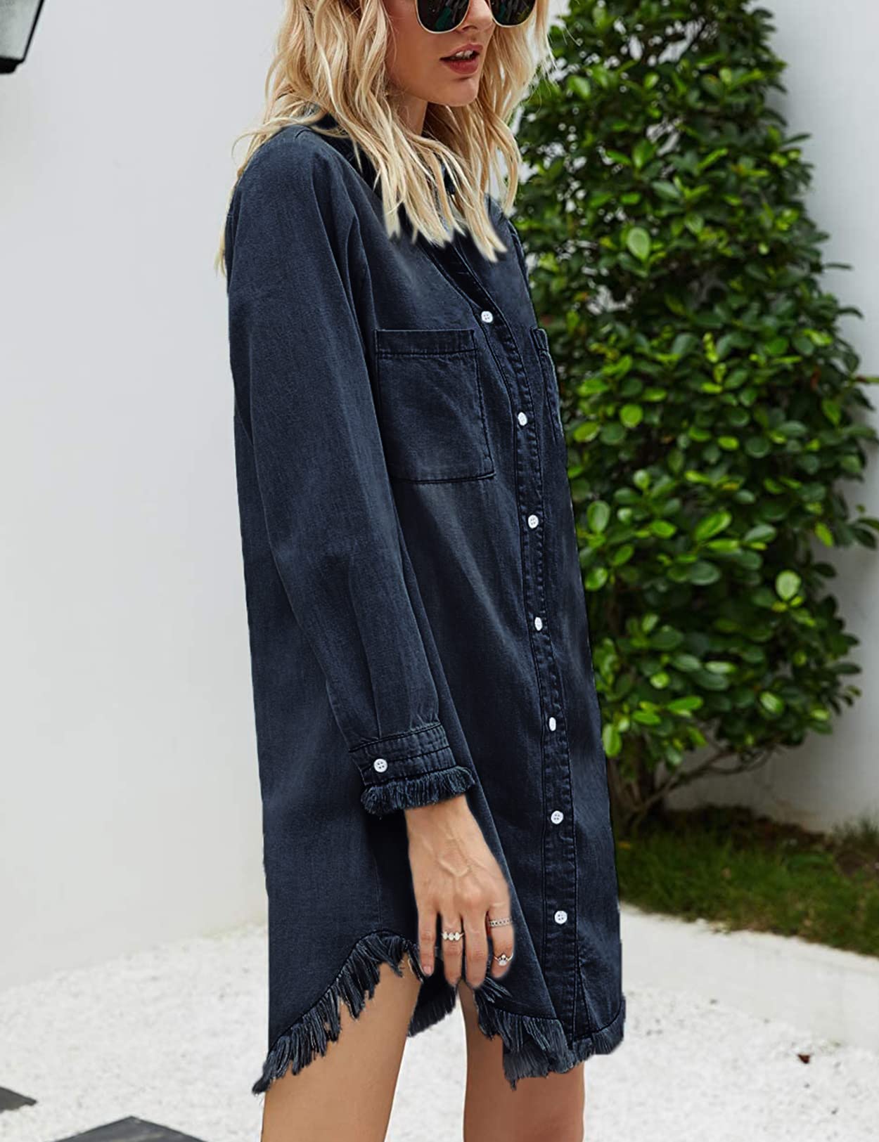 Zilcremo Women Denim Shirt Dresses Long Sleeve Shirt Dresses