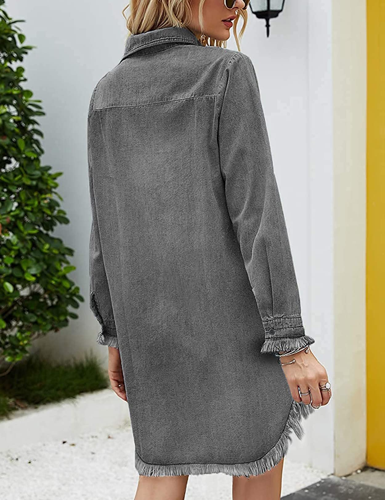 Zilcremo Women Denim Shirt Dresses Long Sleeve Shirt Dresses