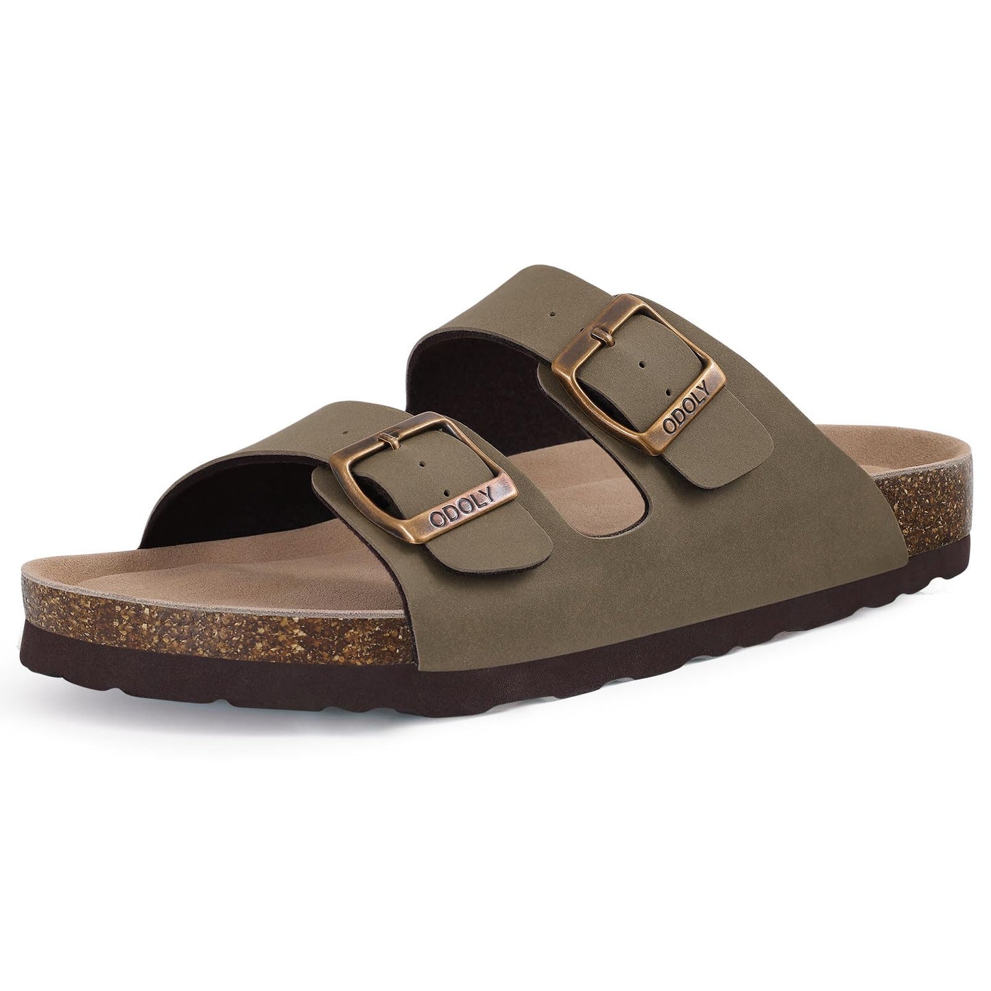 ODOLY Women's Cork Footbed Slide Sandal, Arch Support Summer Outdoor Sandals with Adjustable Buckle, Black US Women Size 10, EU Women Size 41