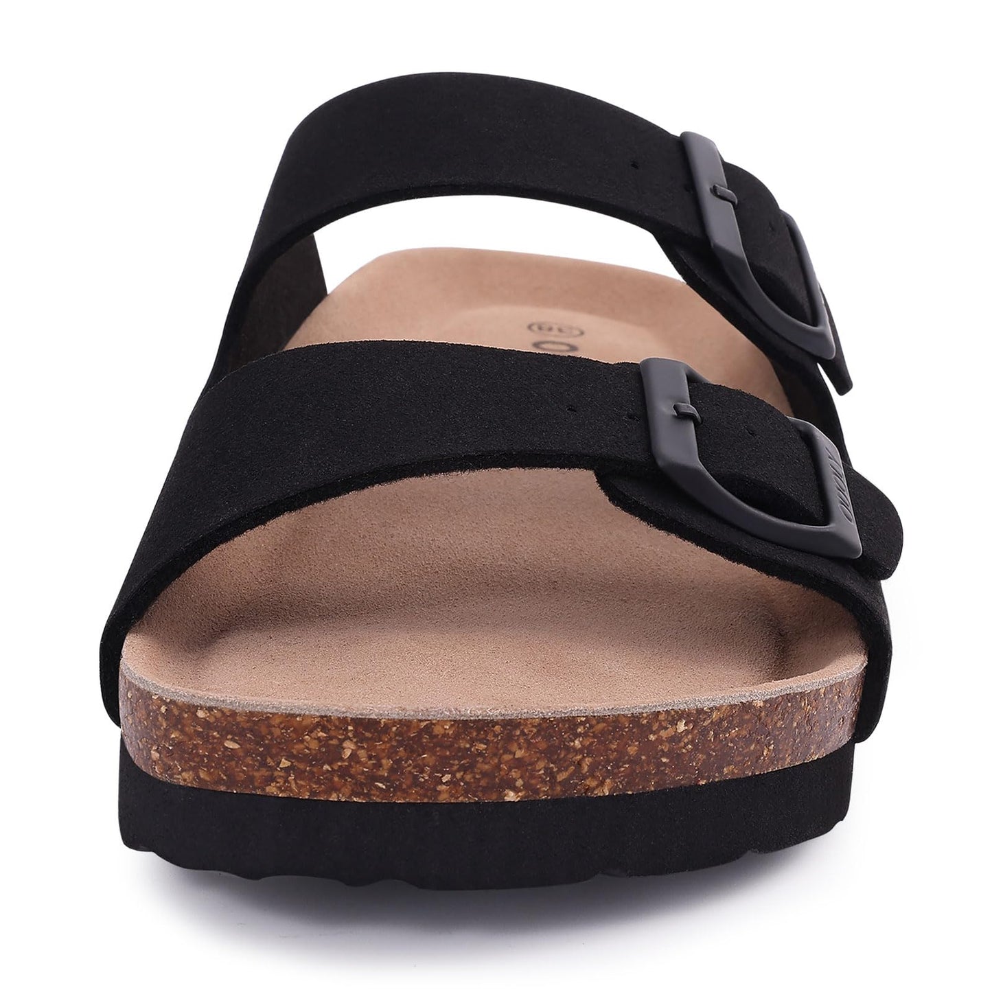 ODOLY Women's Cork Footbed Slide Sandal, Arch Support Summer Outdoor Sandals with Adjustable Buckle, Black US Women Size 10, EU Women Size 41