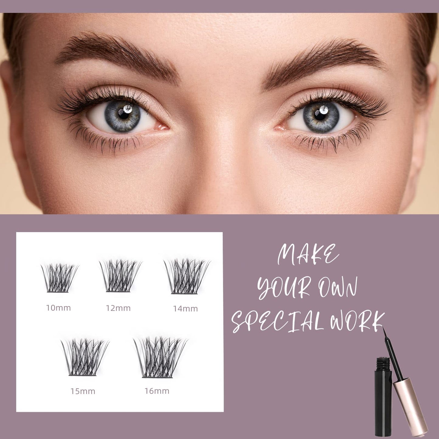 Lash Extension Kit 72 Cluster Individual Lashes Natural with Lash Bond and Seal Super Hold Eyelash Tweezers Lash Glue Remover Easy to Remove Lash Clusters Kit DIY at Home 10-16mm C/D Curl - OP01