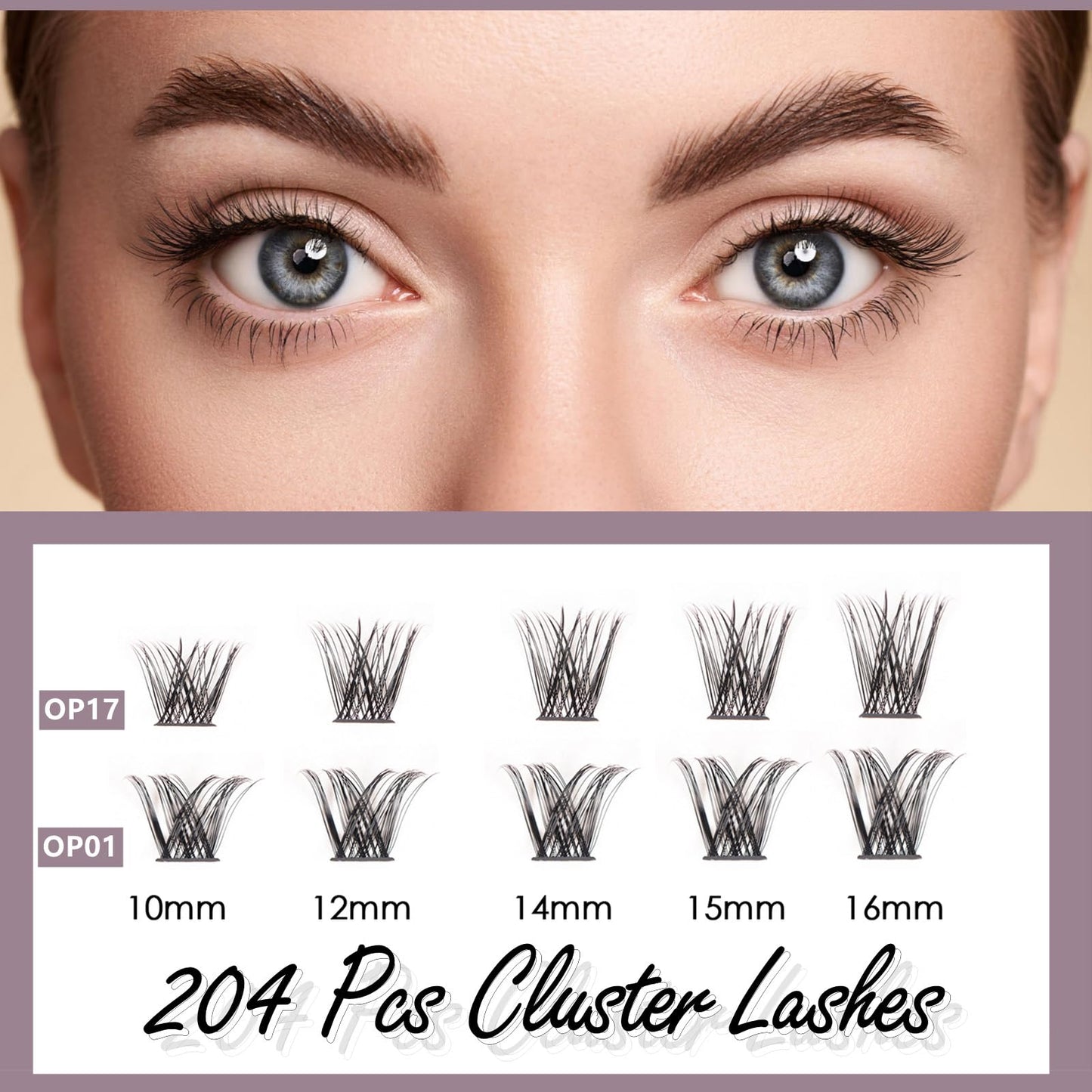 Lash Extension Kit 72 Cluster Individual Lashes Natural with Lash Bond and Seal Super Hold Eyelash Tweezers Lash Glue Remover Easy to Remove Lash Clusters Kit DIY at Home 10-16mm C/D Curl - OP01