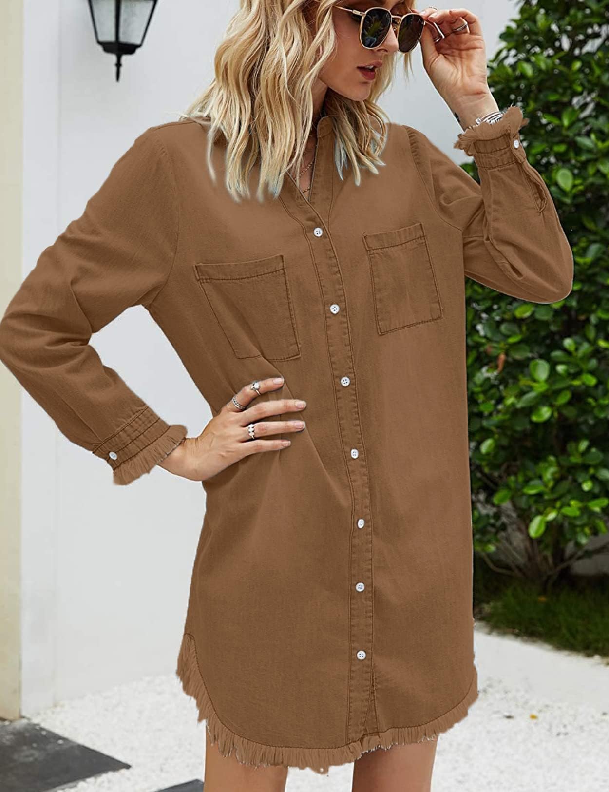 Zilcremo Women Denim Shirt Dresses Long Sleeve Shirt Dresses