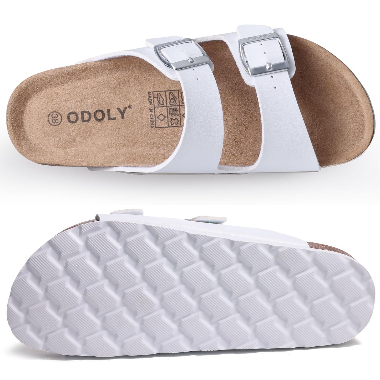 ODOLY Women's Cork Footbed Slide Sandal, Arch Support Summer Outdoor Sandals with Adjustable Buckle, Black US Women Size 10, EU Women Size 41