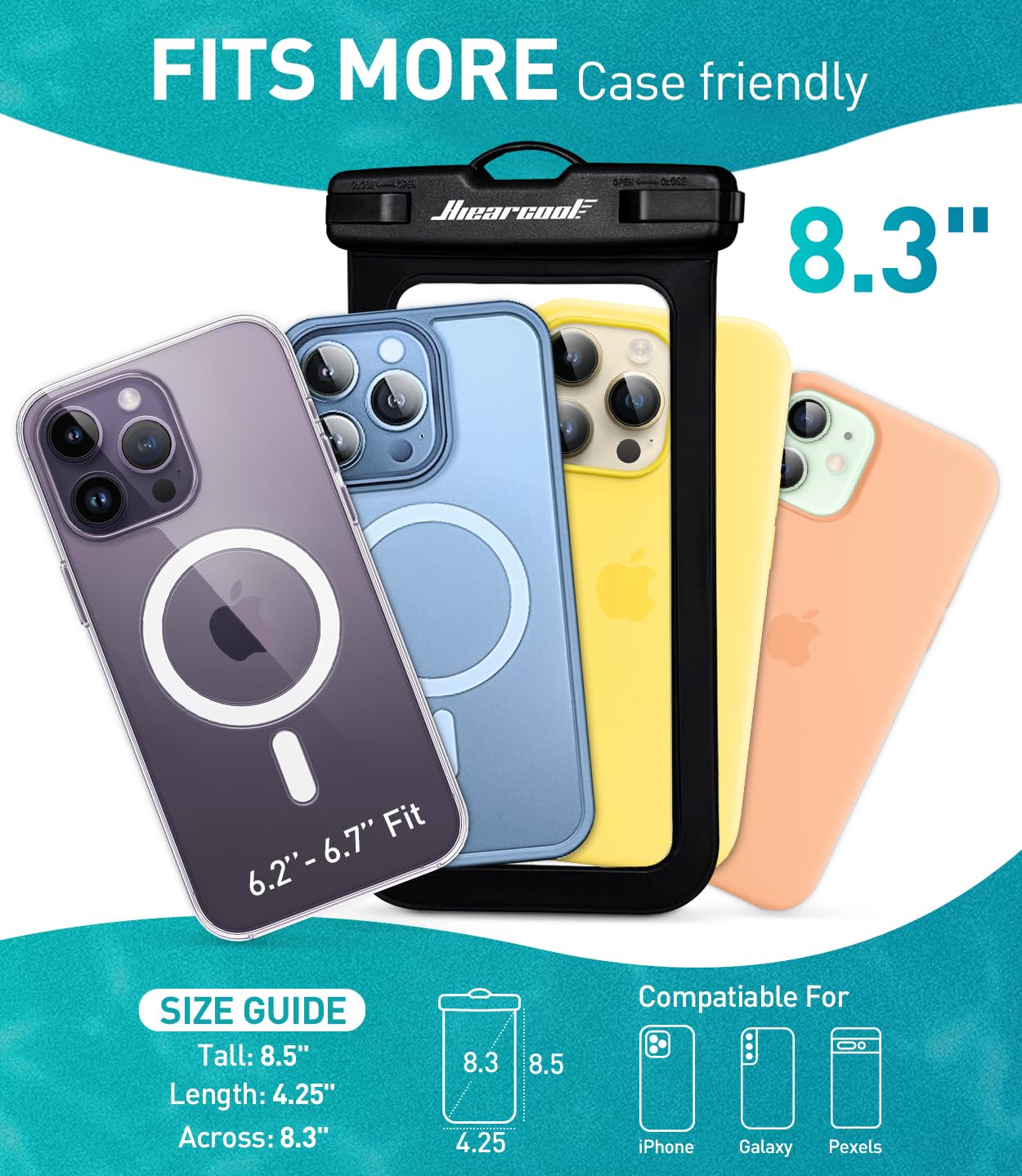 Hiearcool Waterproof Phone Pouch, Waterproof Phone Case for iPhone 15 14 13 12 Pro Max, IPX8 Cellphone Dry Bag Beach Cruise Ship Essentials 2Pack-8.3"