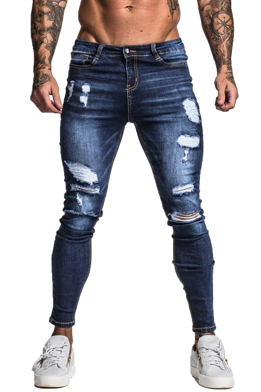 GINGTTO Men's Skinny Stretch Jeans Slim Fit (32, Black)