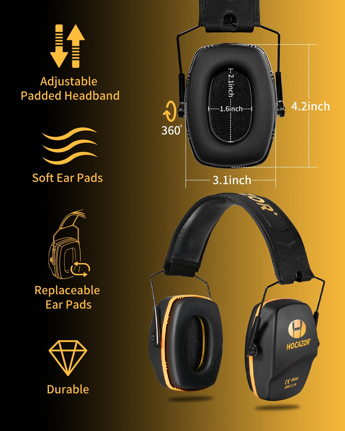 Hocazor Shooting Ear Protection NRR 26dB Suit for Shooters Hunting Range Racing Concert Sports Events Airports - Black&Purple HO1006